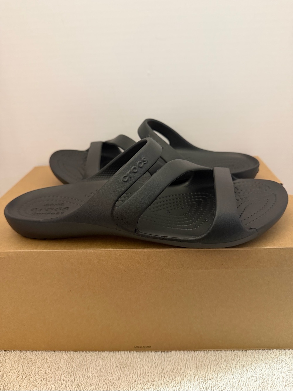CROCS Black Women's Dual-Strap Slide Sandals - Picture 2 of 4